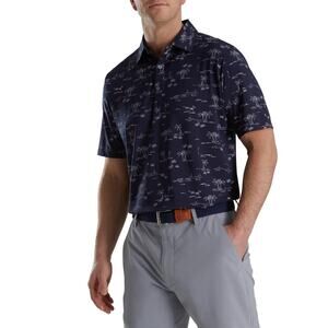 FootJoy Tropic Golf Print Lisle Polo Men's XL Navy Blue Performance Golf